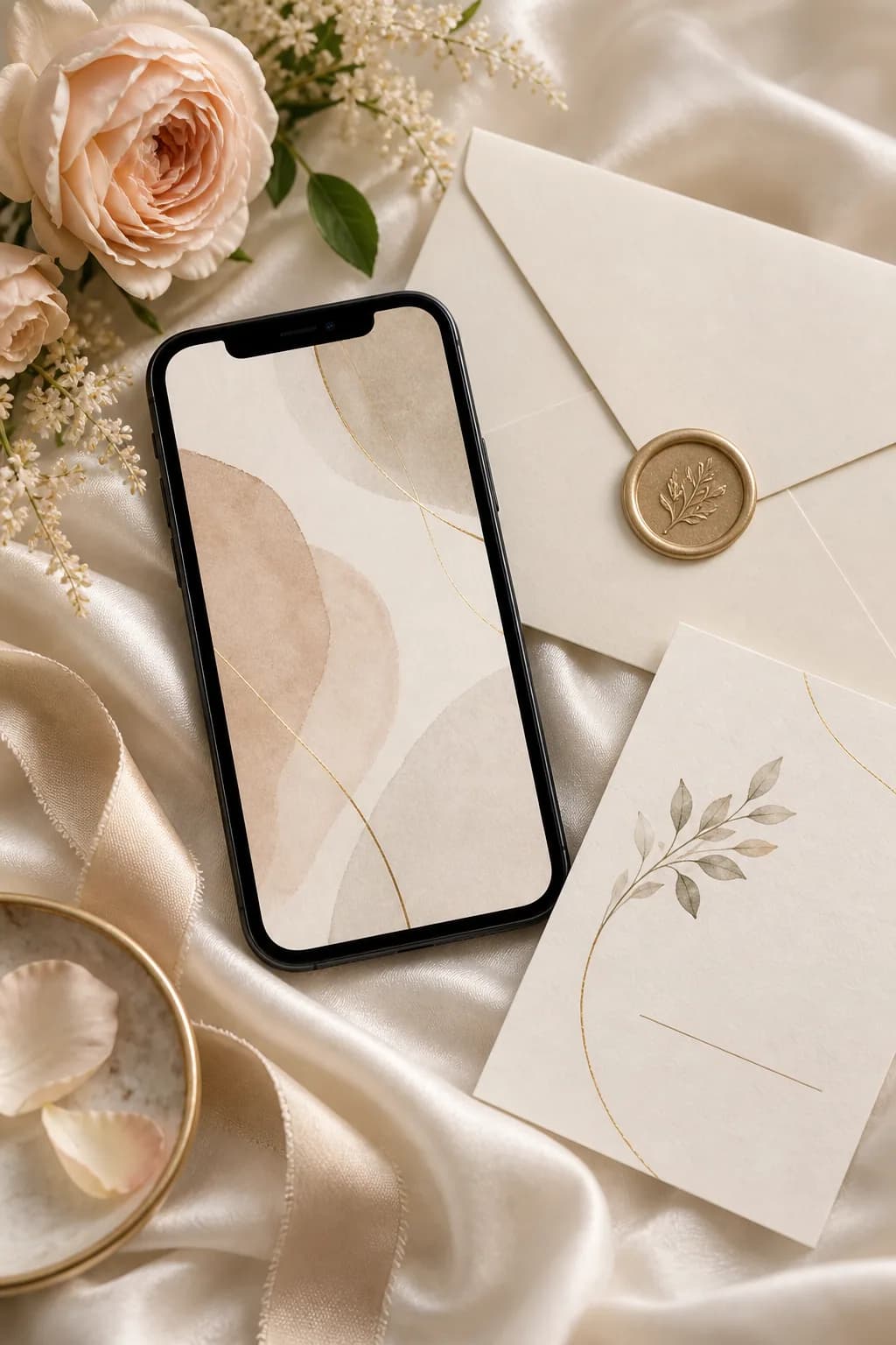 All in one digital wedding invitation on a smartphone with stationery