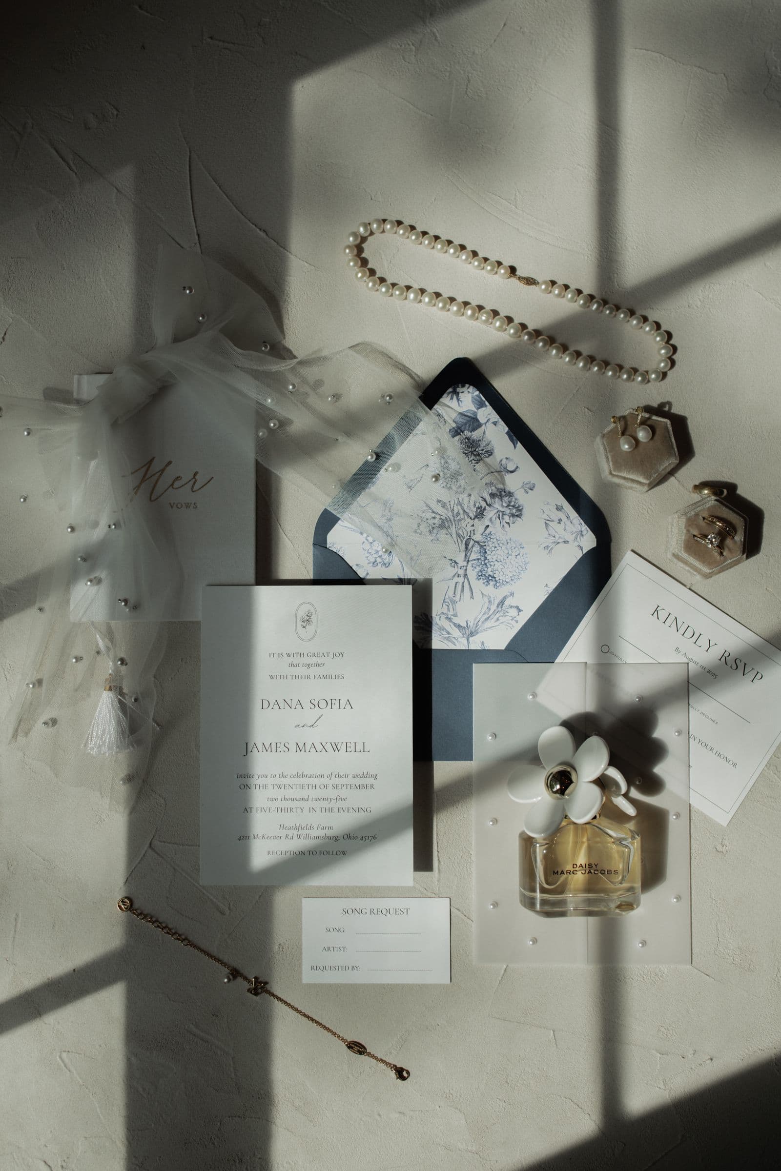 Elegant wedding stationery flat lay