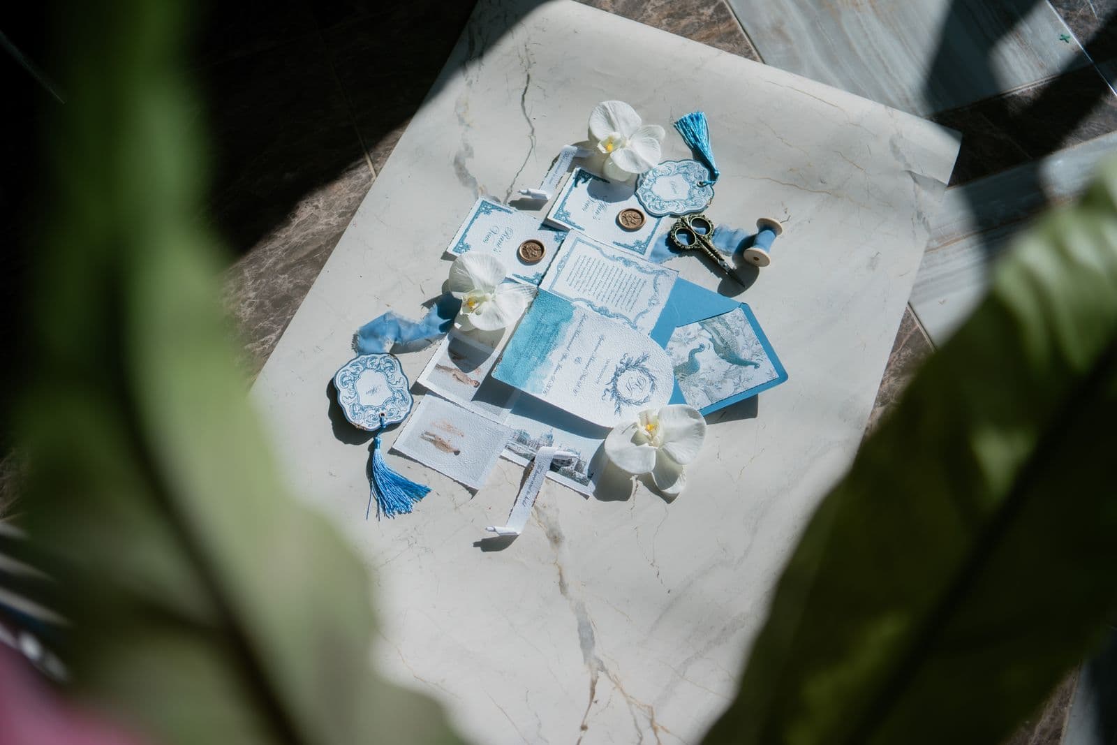 Traditional invitation with blue accents