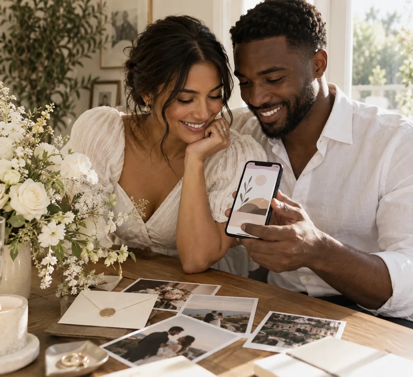 Couple reviewing a digital invitation together