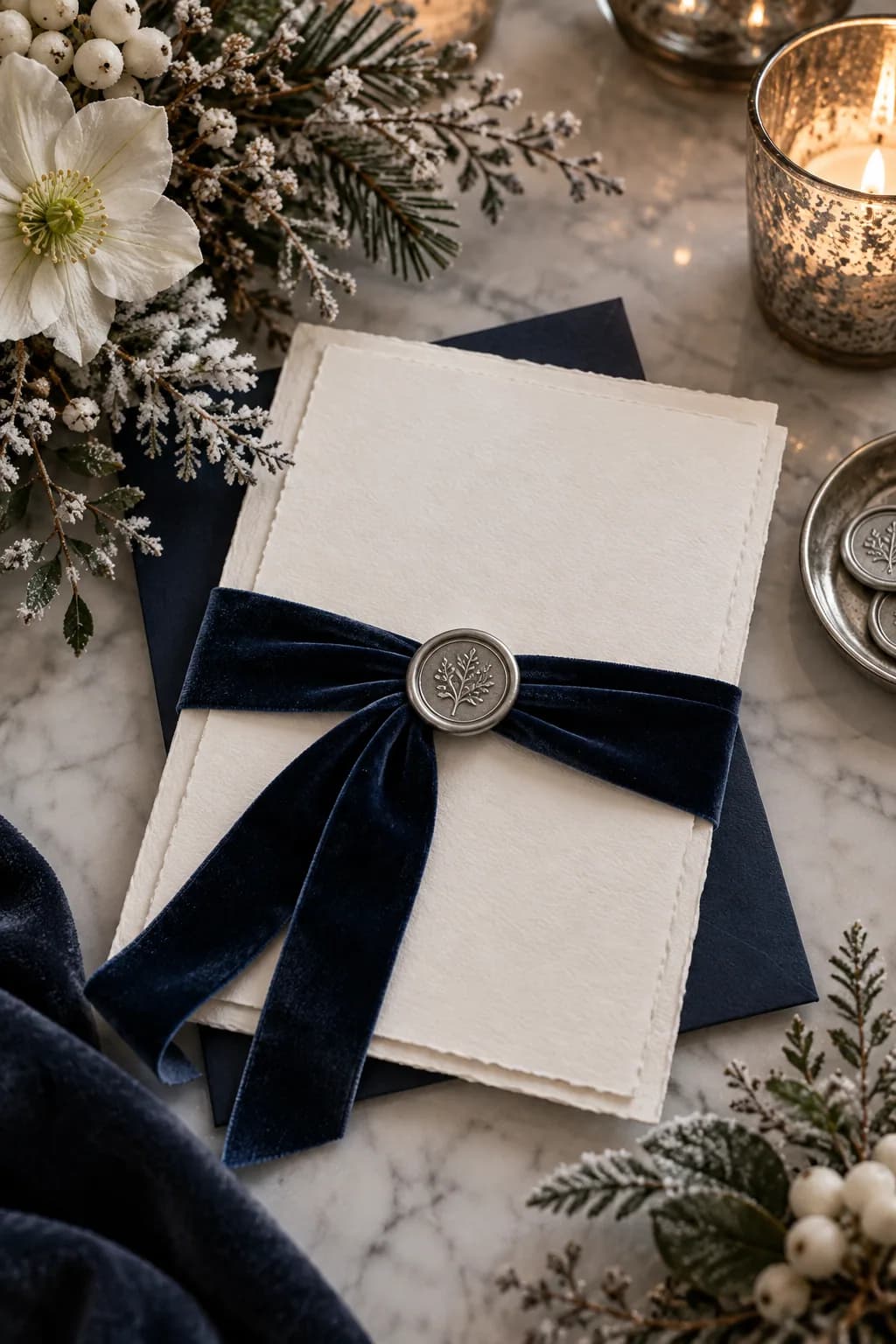 Winter wedding invitation styling