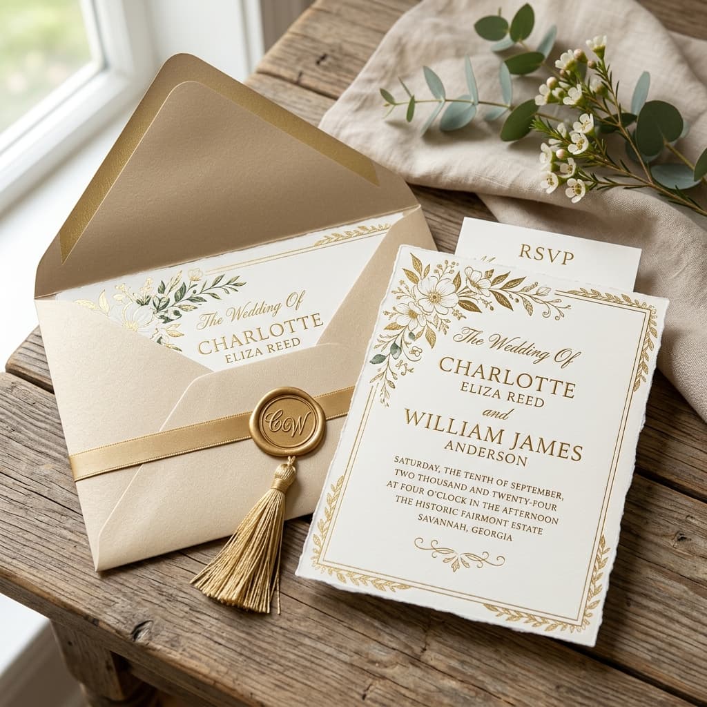 Elegant champagne wedding invitation